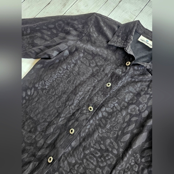 Erin London Black Suede Leopard/Animal Print Collared Button up Blouse Top - Picture 6 of 14